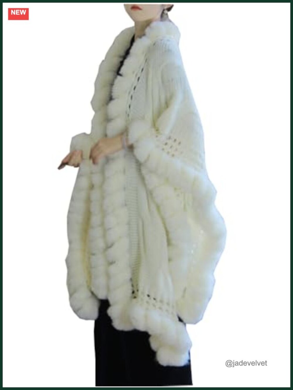Faux Fur Knitted Shawl Wrap Stole Cape Winter Warm Cloak